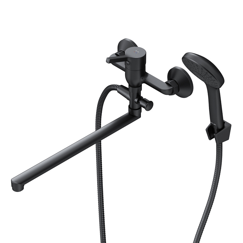 Смеситель для ванны и душа AM.PM X-Joy S F85B90122 длинный излив, душевая лейка, шланг 1500, черный