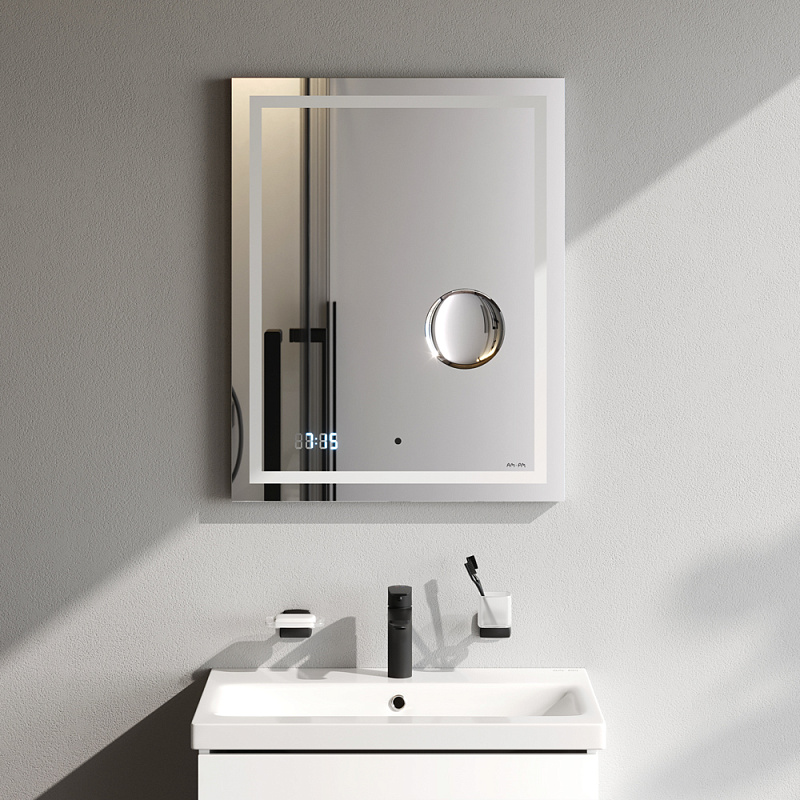 Зеркало с подсветкой в ванную прямоугольное 55 AM.PM Gem M91AMOX0553WG сенсорное с часами и косметическим зеркалом