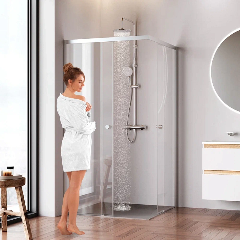 Душевое ограждение без поддона 100x100 AM.PM X-Joy W94G-403-100100-MT1K профиль серебристый