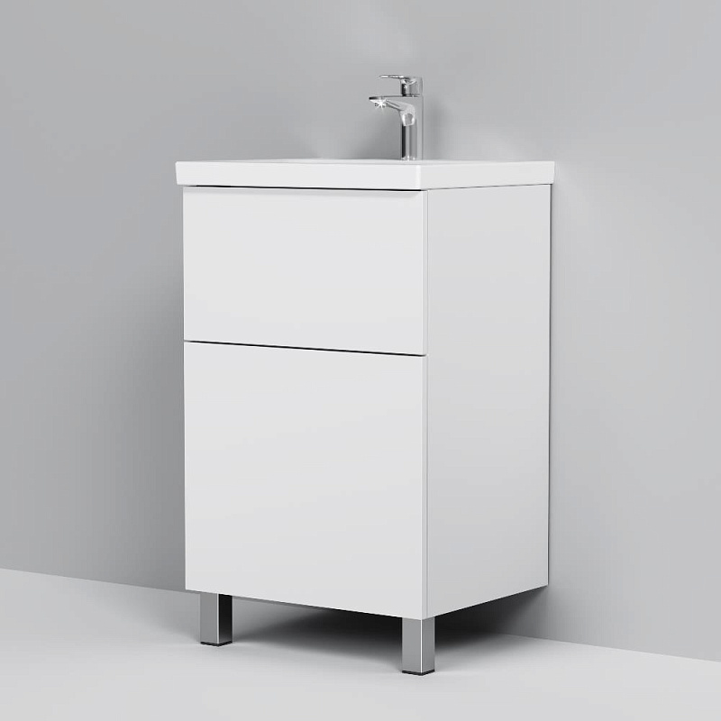 Тумба с раковиной 50 AM.PM Gem M90-FSX0502WG-WCC0502WG напольная на ножках, белый глянец