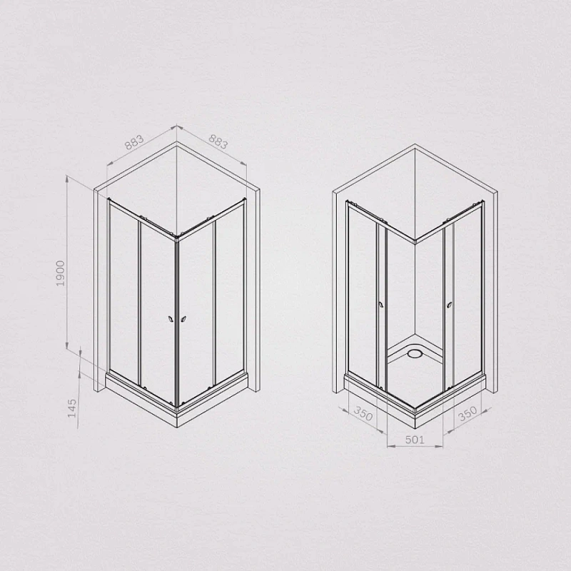 Душевое ограждение без поддона 90x90 AM.PM Sunny W87G-403-9090-BT профиль черный матовый