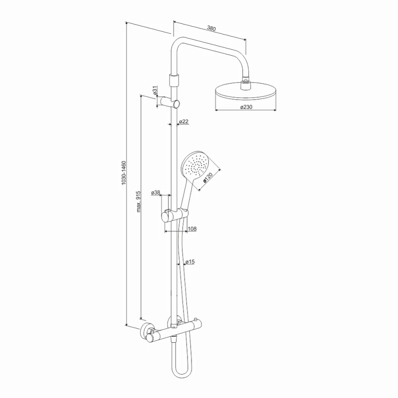 Душевая система Damixa Option DX218091300 стойка с тропическим душем, термостатом, смесителем, черная матовая