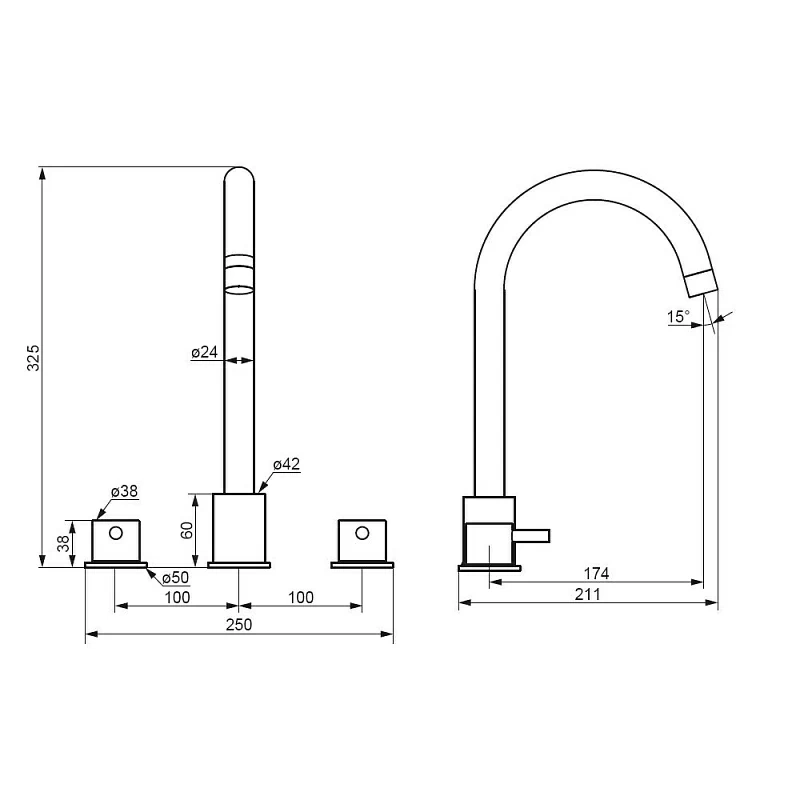 Смеситель для раковины (умывальника) Damixa Scandinavian Pure 360200300 трехсекционный, черный
