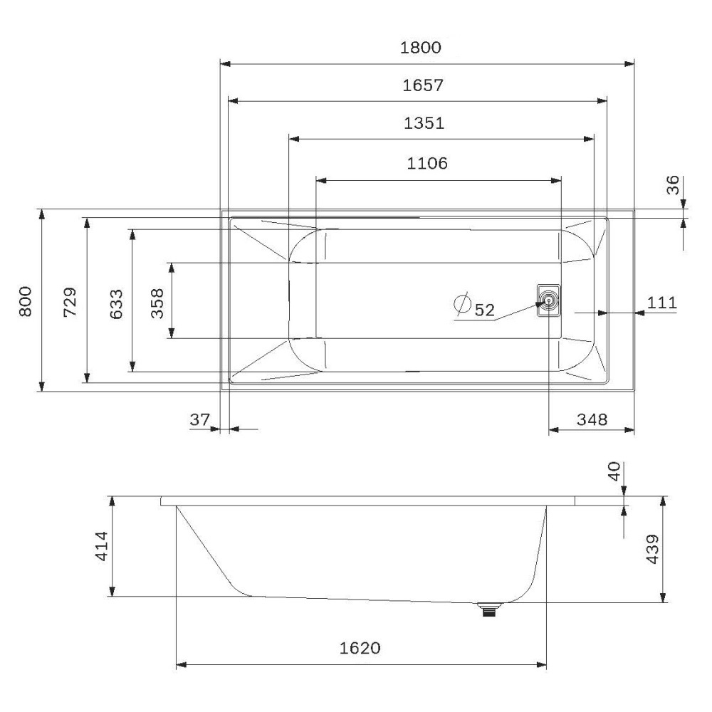 Ванна акриловая 180x80 см Libre W60A-180-080W-A, Белый