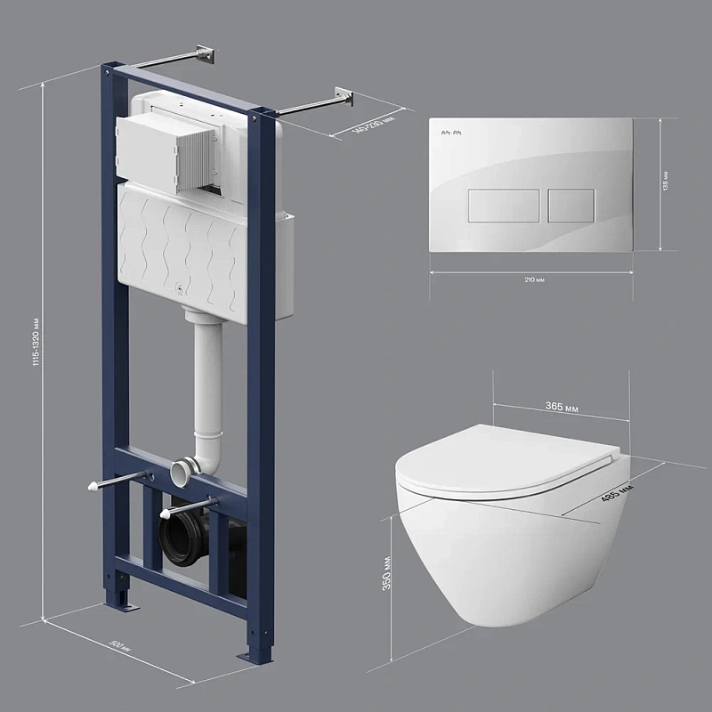 Унитаз подвесной безободковый с инсталляцией AM.PM Spirit 2.0 IS47001.701700 сиденьем микролифт, белой пневм. клавишей