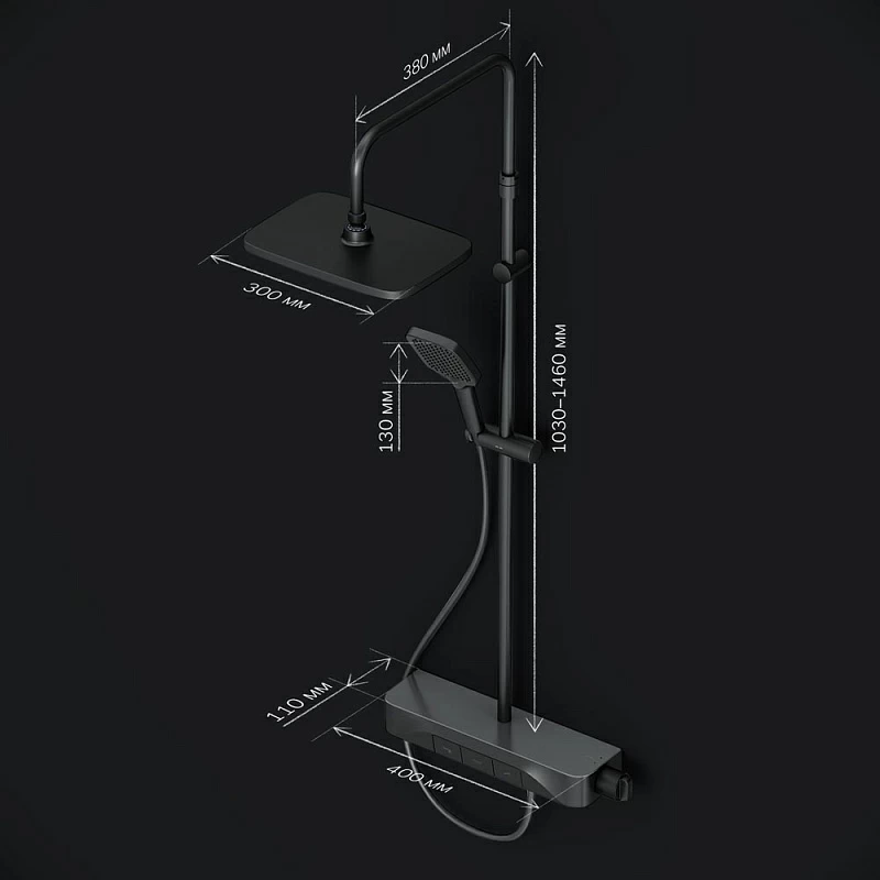 Душевая система AM.PM Func F078F322 стойка с тропическим душем, термостатом, смесителем, изливом, черная