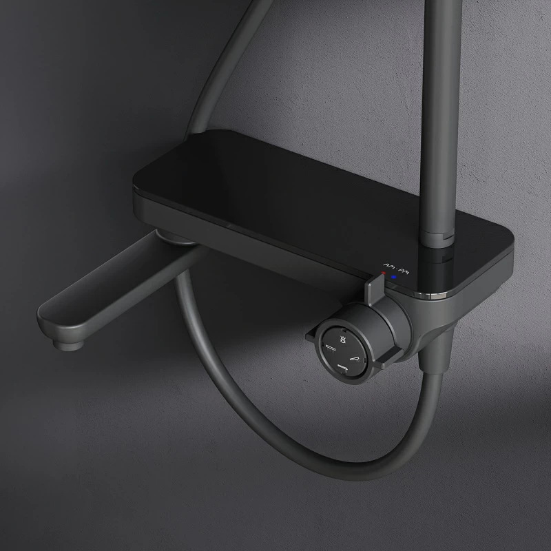 Душевая система AM.PM Like F0780722 стойка с тропическим душем, смесителем, изливом, черная матовая