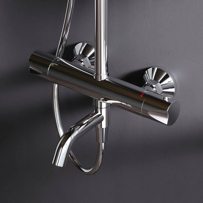 Душевая система AM.PM Crave F079C500 стойка с тропическим душем, термостатом, смесителем, изливом, хром