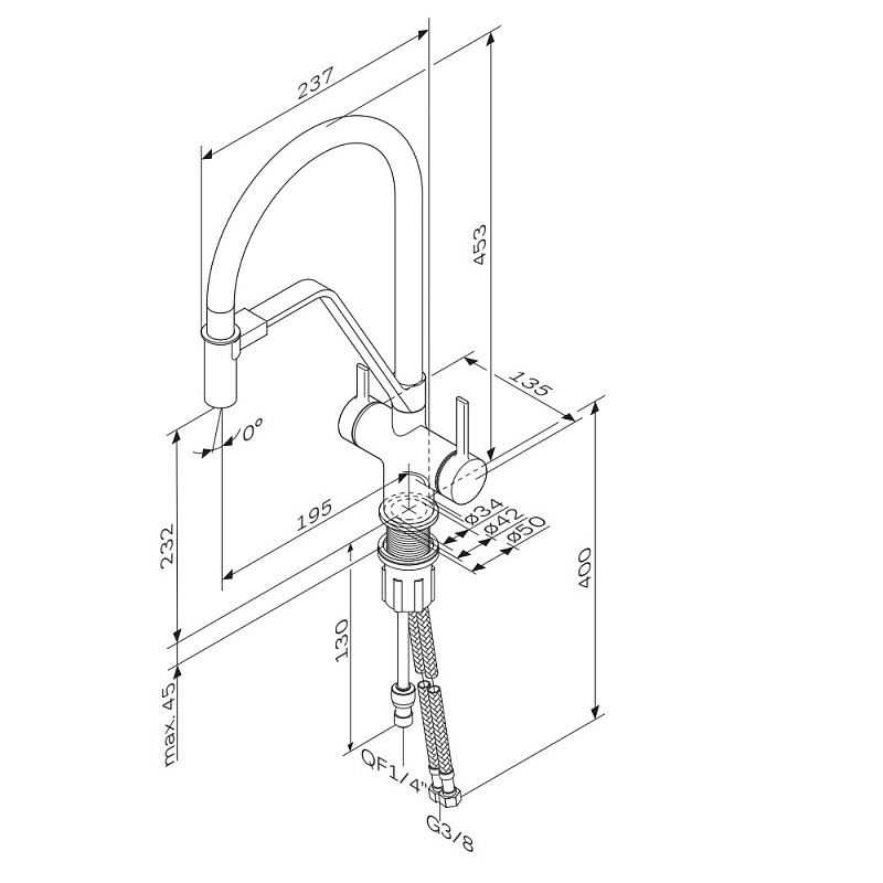 Смеситель для кухни AM.PM Func F8F07822 высокий, черный с каналом для питьевой воды и гибким черным изливом