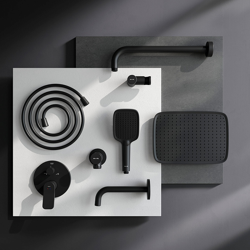 Встраиваемая душевая система AM.PM X-Joy FB85A3RH42 черный: тропический верхний душ, излив с душевой лейкой