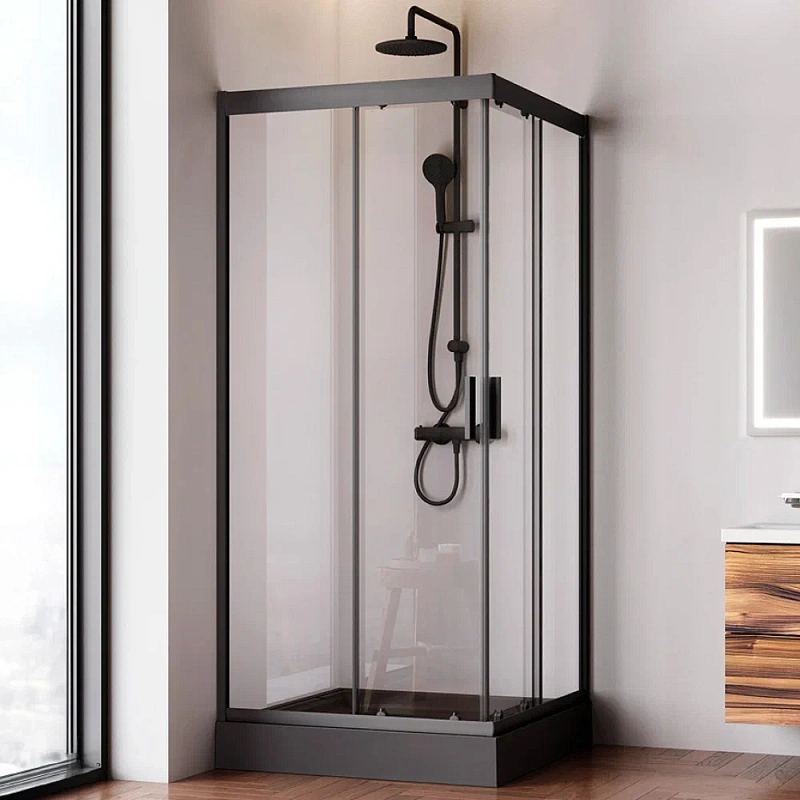 Душевое ограждение без поддона 90x90 AM.PM Gem W90G-403-9090BT профиль черный матовый