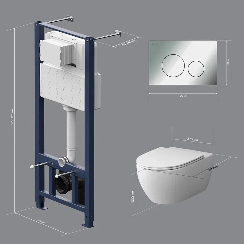 Унитаз подвесной с инсталляцией AM.PM Awe IS49051.111700 сиденьем микролифт, хром пневм. клавишей