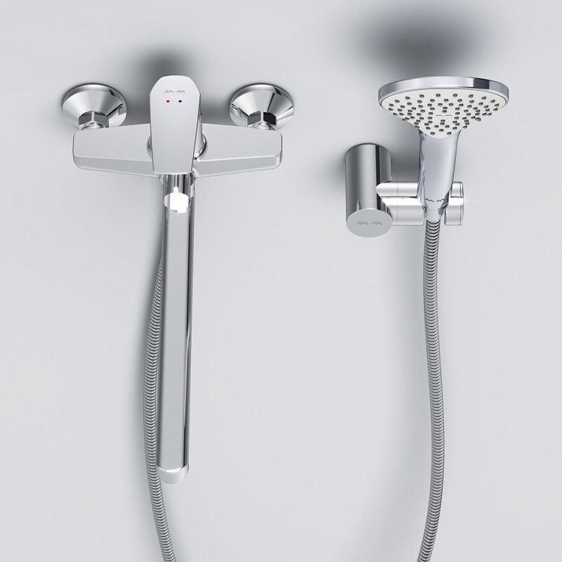 Смеситель для ванны и душа AM.PM Gem F90A95000 длинный излив, душевая лейка, шланг 1750, хром