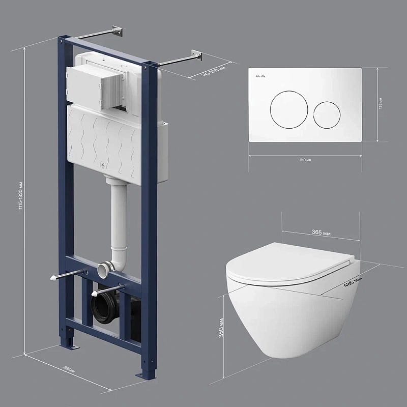 Унитаз подвесной безободковый с инсталляцией AM.PM Spirit 2.0 IS49001.701700 сиденьем микролифт, белой пневм. клавишей