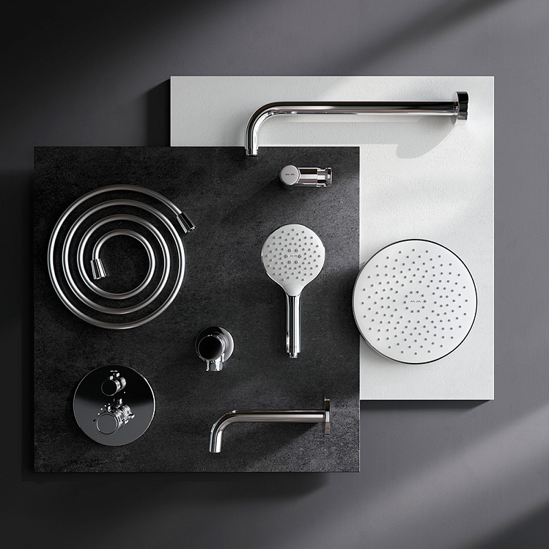 Встраиваемая душевая система AM.PM X-Joy FT85A3RH30 хром: тропический верхний душ, излив с душевой лейкой, термостат