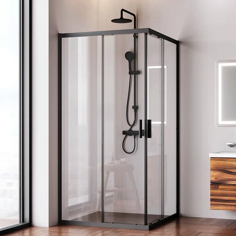 Душевое ограждение без поддона 100x100 AM.PM Gem W90G-403-100100-BT профиль черный матовый
