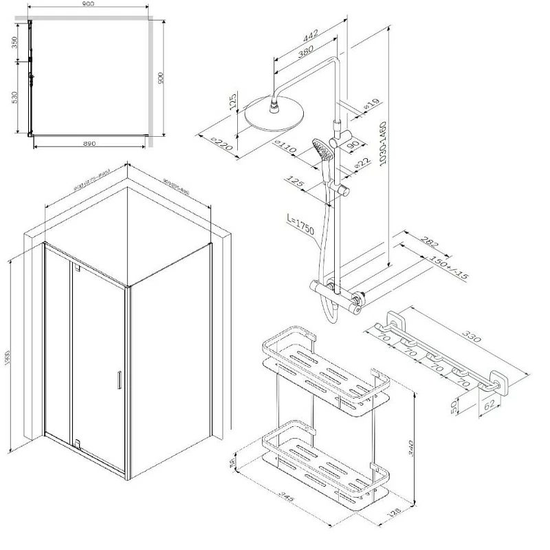 Секция ванны и душа AM.PM Gem WK90DJ