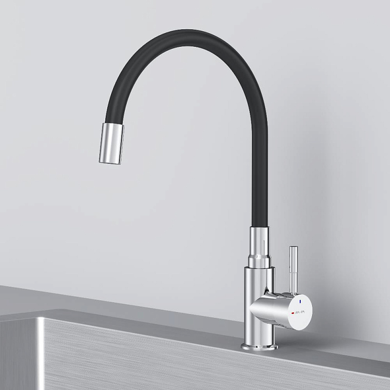 Смеситель для кухни AM.PM X-Joy S F85B07602 высокий, хром, с черным гибким изливом