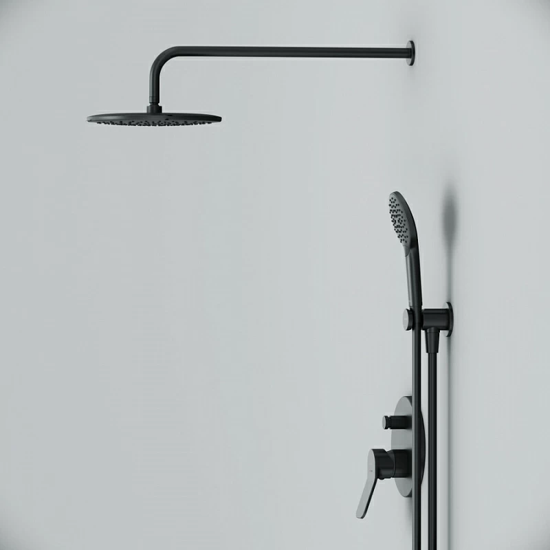 Встраиваемая душевая система AM.PM X-Joy FB85A1RH22 черная: тропический верхний душ, ручной душ