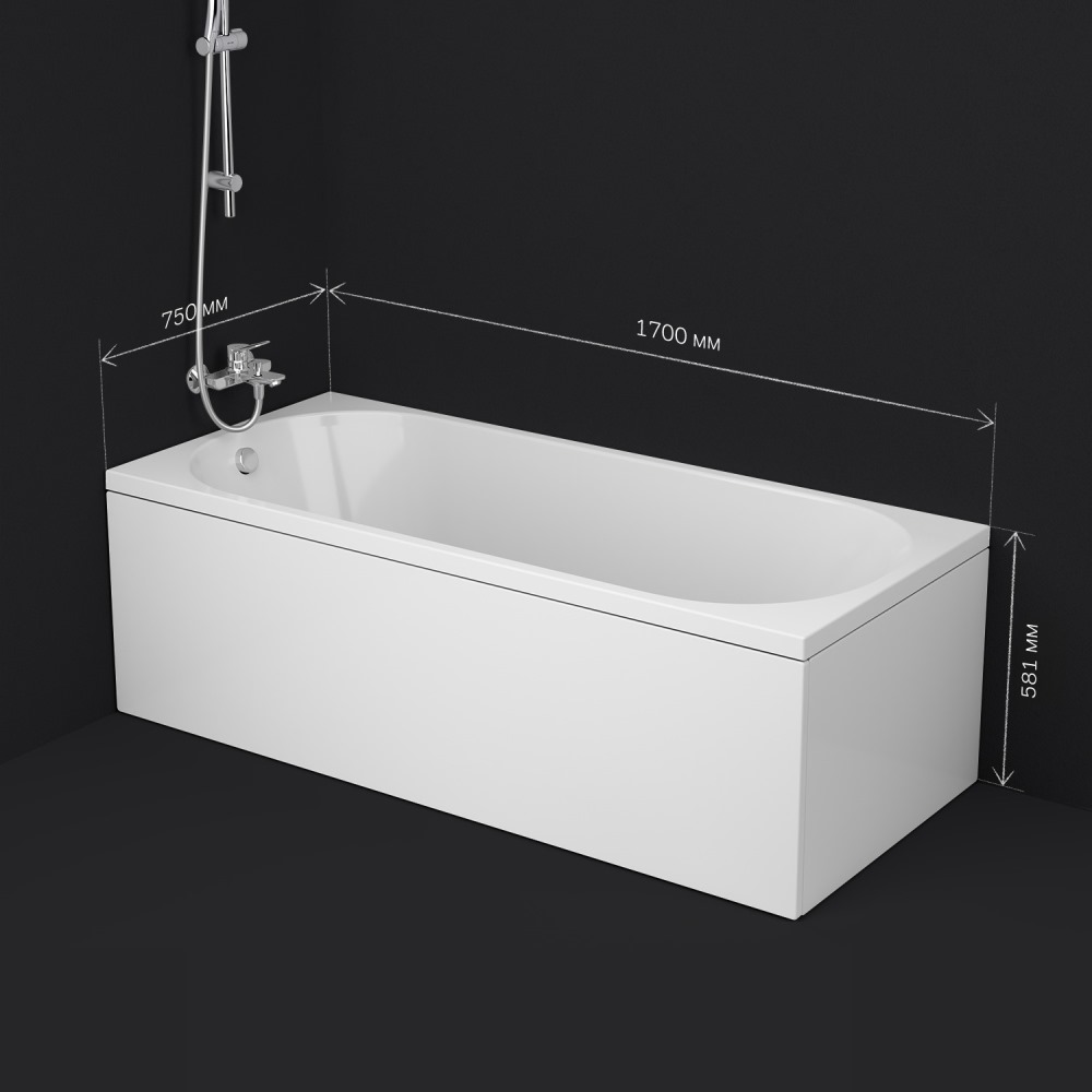 Ванна акриловая 170х75 см X-Joy W94A-170-075W-A, Белый