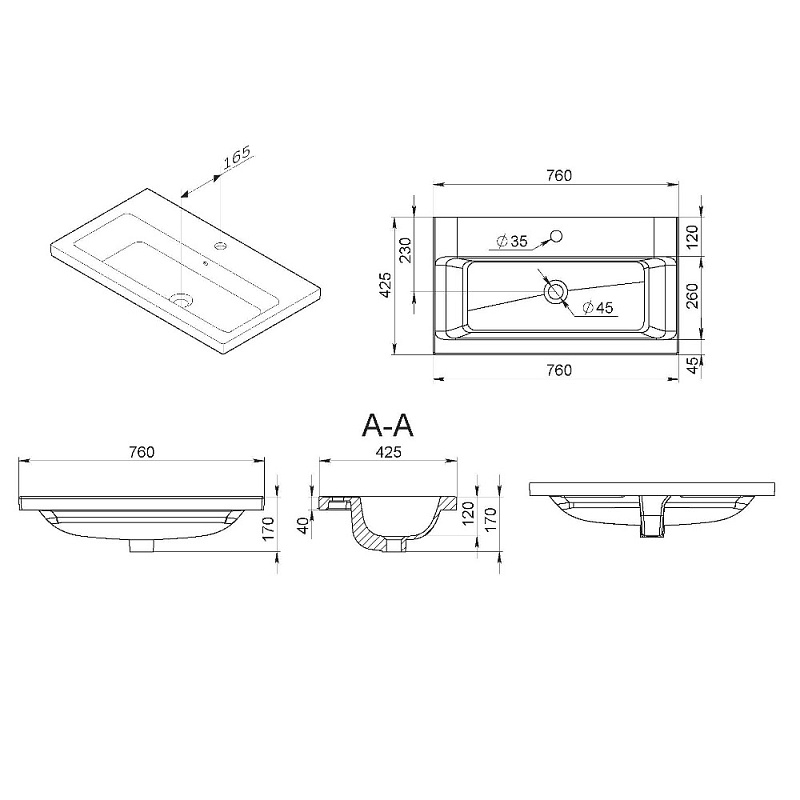 Раковина мебельная 75 AM.PM Gem M90WCC0752BM черная встраиваемая