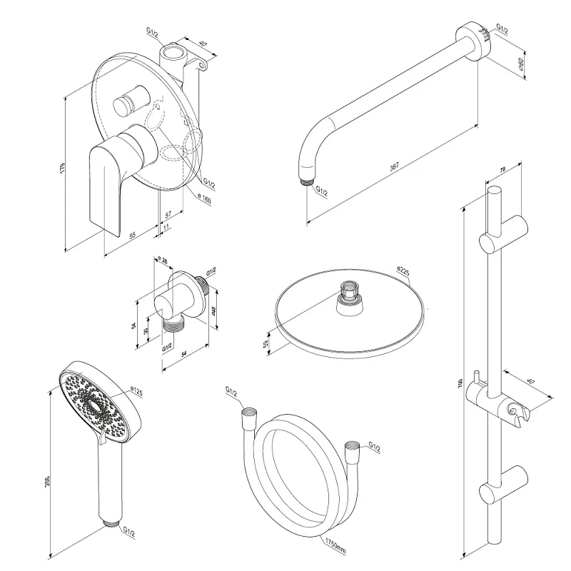 Встраиваемая душевая система Damixa Apollo 947530000 хром: тропический верхний душ, ручной душ