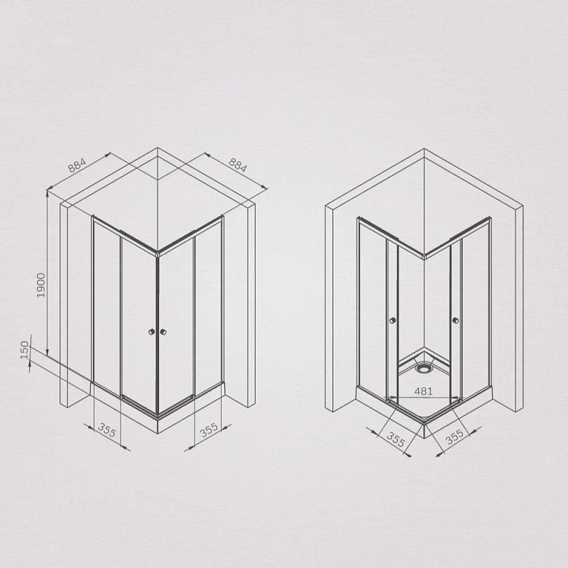 Душевое ограждение без поддона 90x90 AM.PM X-Joy W94G-403-9090-BT профиль черный матовый