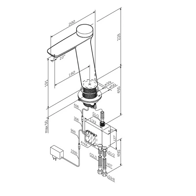 Смеситель для раковины (умывальника) AM.PM Inspire 2.0 F50A92400 высокий с термостатом, электронный, хром