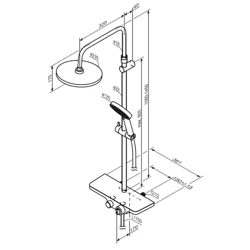 Душевая система Damixa Apollo 947760000 стойка с тропическим душем, термостатом, смесителем, хром