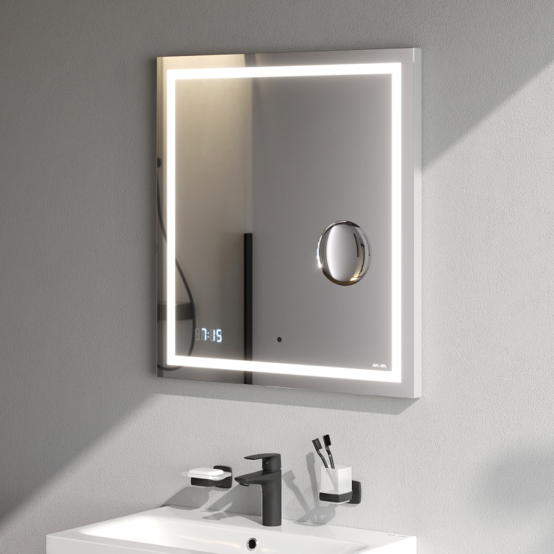 Зеркало с подсветкой в ванную прямоугольное 65 AM.PM Gem M91AMOX0653WG сенсорное с часами и косметическим зеркалом