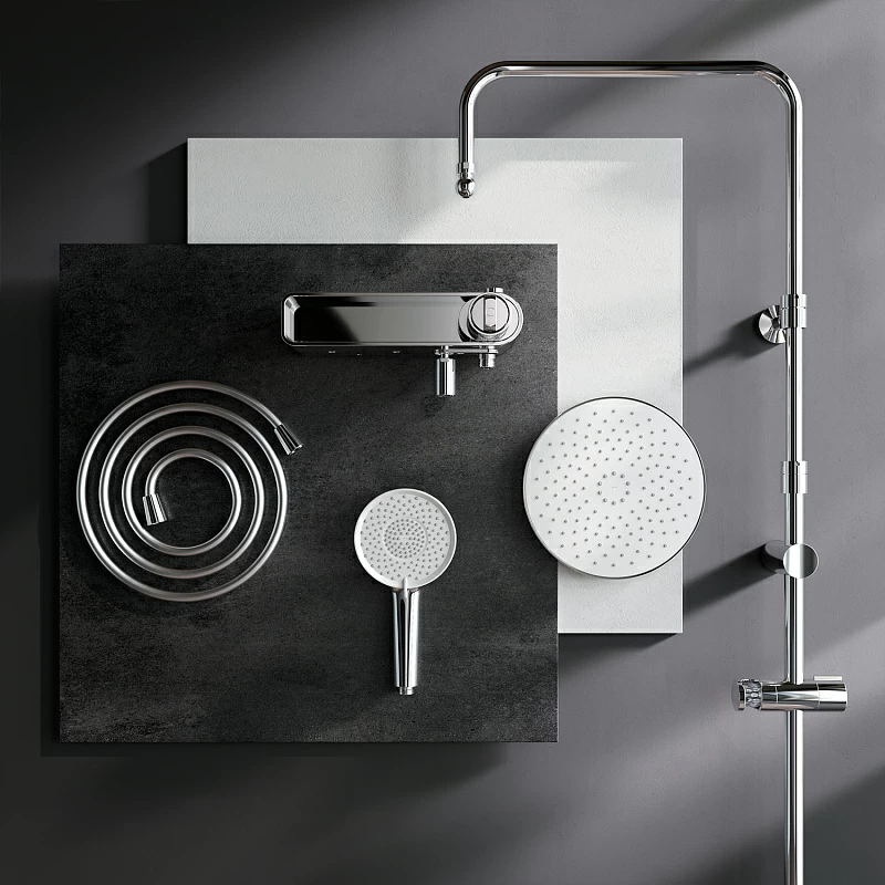 Душевая система AM.PM X-Joy F0785A700 стойка с тропическим душем, смесителем, изливом, хром