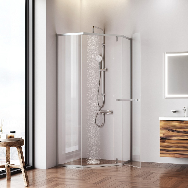 Душевое ограждение без поддона 90x90 AM.PM Gem W90G-405-9090-MT профиль серебристый