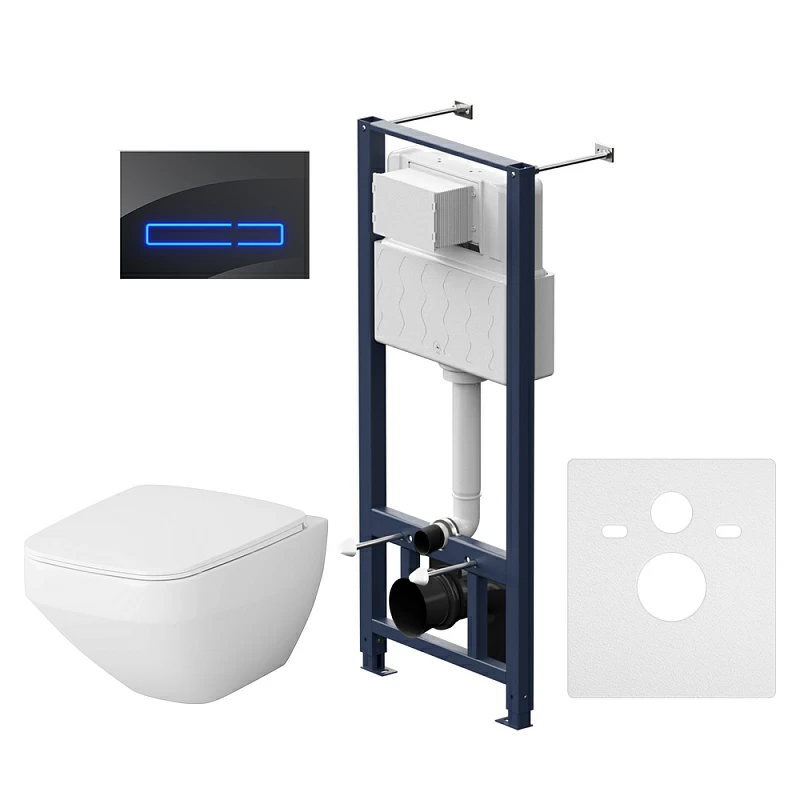 Унитаз подвесной  с инсталляцией AM.PM Inspire 2.0 IS450A38.50A1700 сиденьем микролифт, черной сенс. клавишей