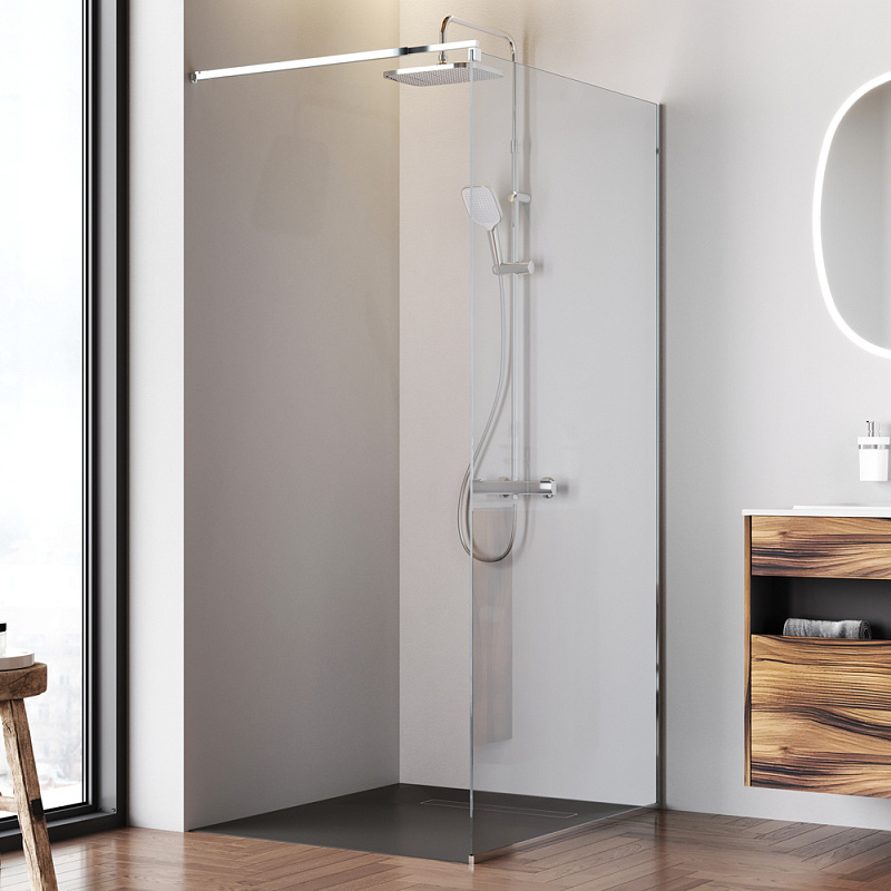 Душевая перегородка 100x200 AM.PM Func W84WI-100-F1-MTE прозрачное стекло, профиль серебристый