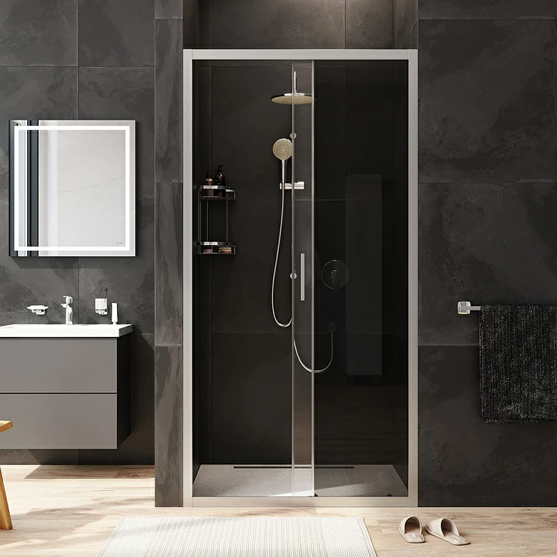 Душевая перегородка с дверью 100x195 AM.PM Gem W90G-100-1-195MG тонированное стекло, профиль серебристый