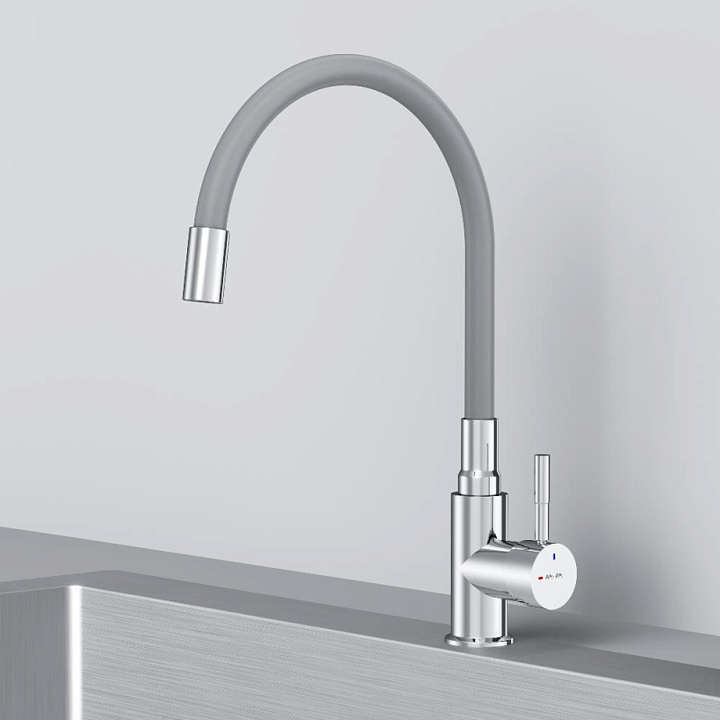 Смеситель для кухни AM.PM X-Joy S F85B07605 высокий, хром, с серым гибким изливом