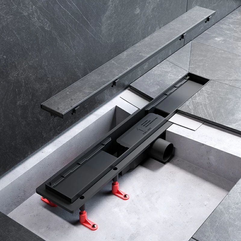 Душевой трап (лоток) 60 AM.PM PrimeFlow W02SC-U11-060-04BM комбинированный затвор с черной матовой решеткой под плитку