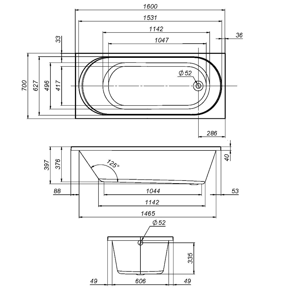 Ванна акриловая 160х70 см X-Joy W94A-160-070W-A, Белый