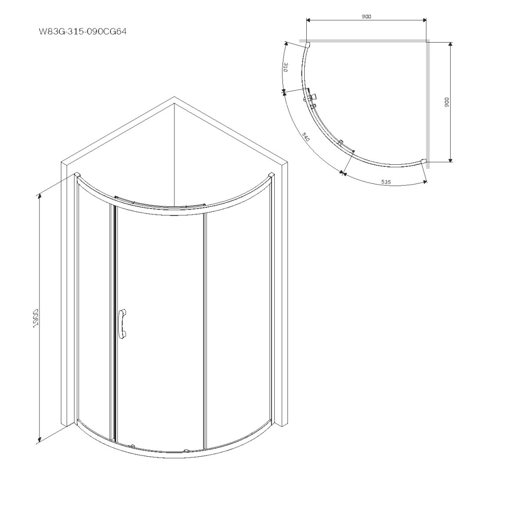 Душевое ограждение 90x90 см, без поддона Like W83G-315-090CG64, Хром, тонированное
