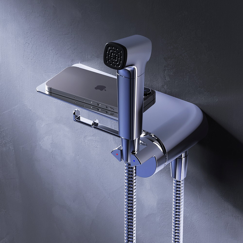 Гигиенический душ со смесителем AM.PM Func F0H8F900 хром встраиваемый, полка, шланг 1200, держатель туалетной бумаги