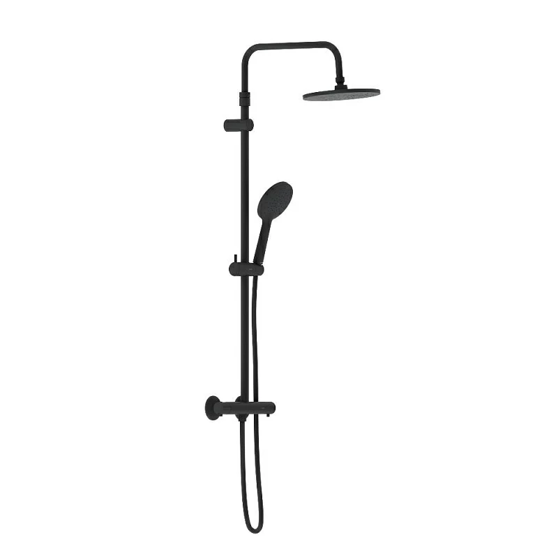 Душевая система Damixa Jupiter 977800300 стойка с тропическим душем, термостатом, смесителем, черная матовая