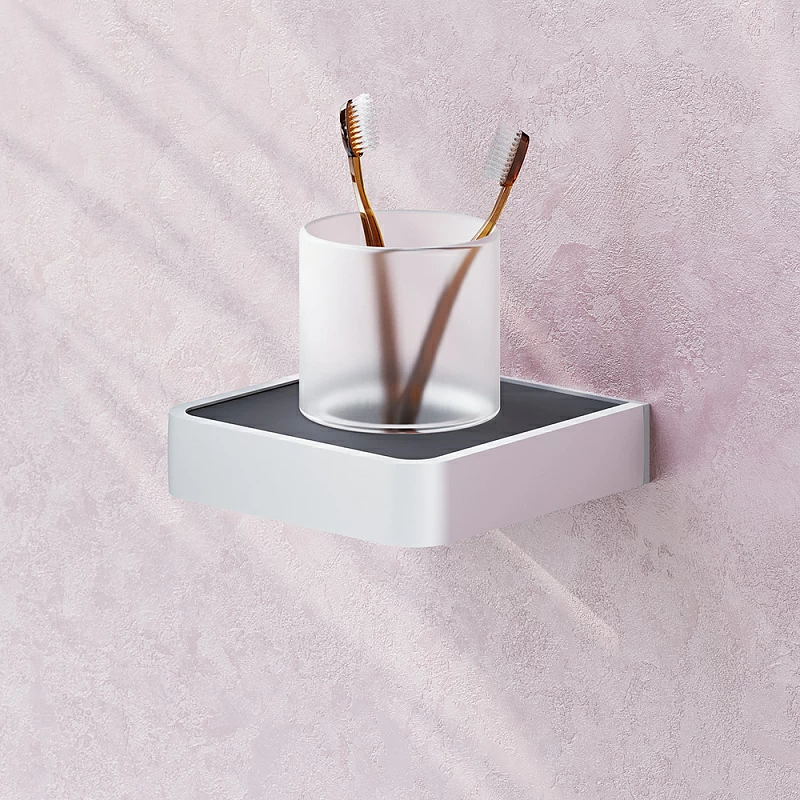 Стакан для зубных щеток настенный Damixa Jupiter DA7734300 стеклянный, хром матовый, черный