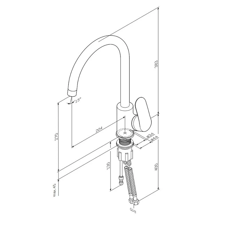 Смеситель для кухни AM.PM Like F8007700 высокий с каналом питьевой воды, хром
