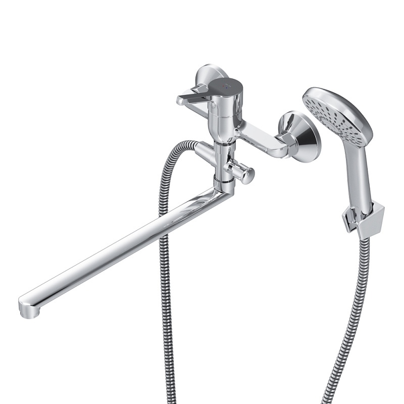 Смеситель для ванны и душа AM.PM X-Joy S F85B90100 длинный излив, душевая лейка, шланг 1500, хром