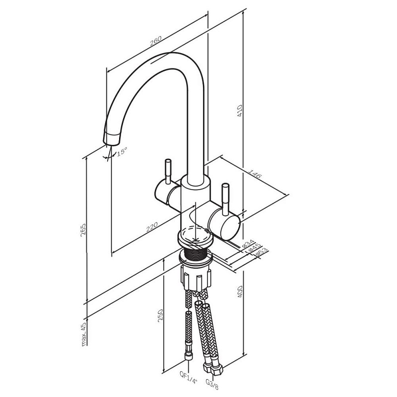 Смеситель для кухни AM.PM X-Joy S F85B07711 высокий, с каналом питьевой воды, сатин