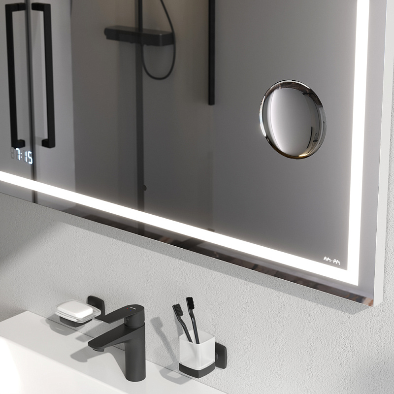 Зеркало с подсветкой в ванную прямоугольное 100 AM.PM Gem M91AMOX1003WG сенсорное с часами и косметическим зеркалом