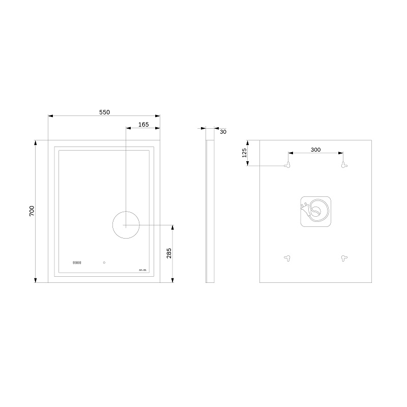 Зеркало с подсветкой в ванную прямоугольное 55 AM.PM Gem M91AMOX0553WG сенсорное с часами и косметическим зеркалом