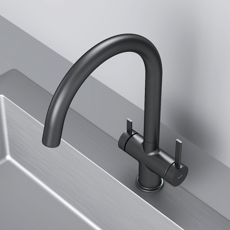 Смеситель для кухни AM.PM Func F8F07722 высокий с C-изливом с каналом для питьевой воды, черный