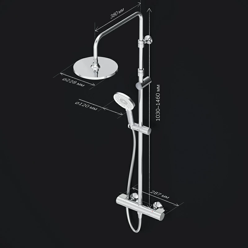 Душевая система AM.PM X-Joy F0785A400 стойка с тропическим душем, термостатом, смесителем, хром