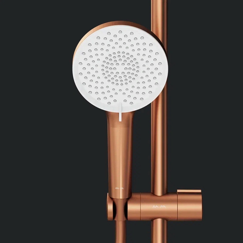 Душевая система AM.PM X-Joy F0785A444 стойка с тропическим душем, термостатом, смесителем, розовое золото